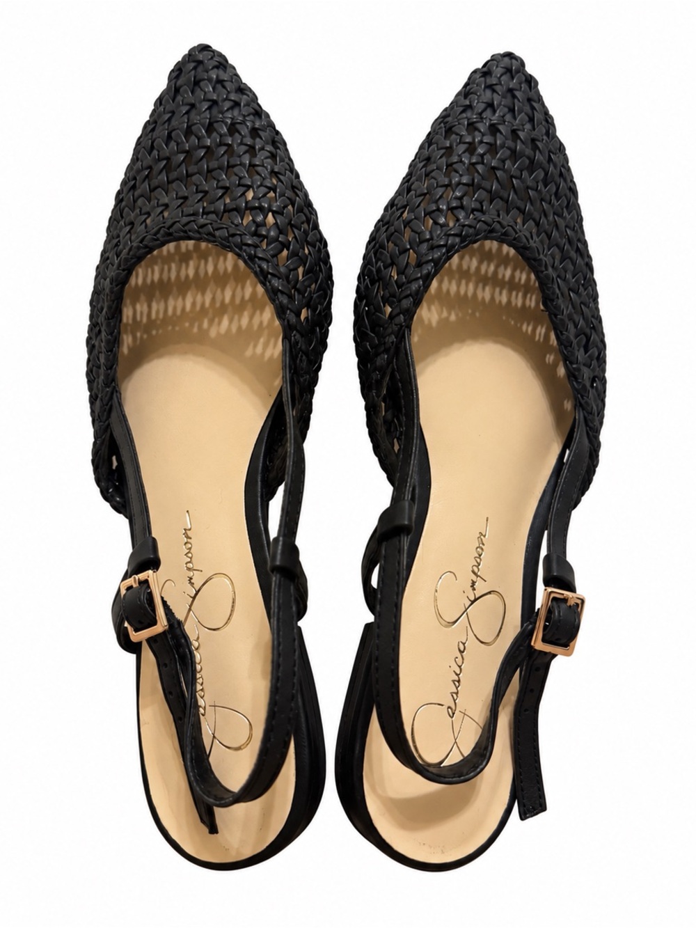 Jessica Simpson Black Woven Pointed Toe Slingback Flats Size 7.5